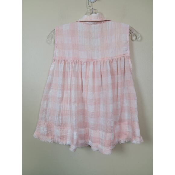 Free People Women's Hey There Button-Down Sunrise Blouse Plaid Pink Small - Picture 5 of 9